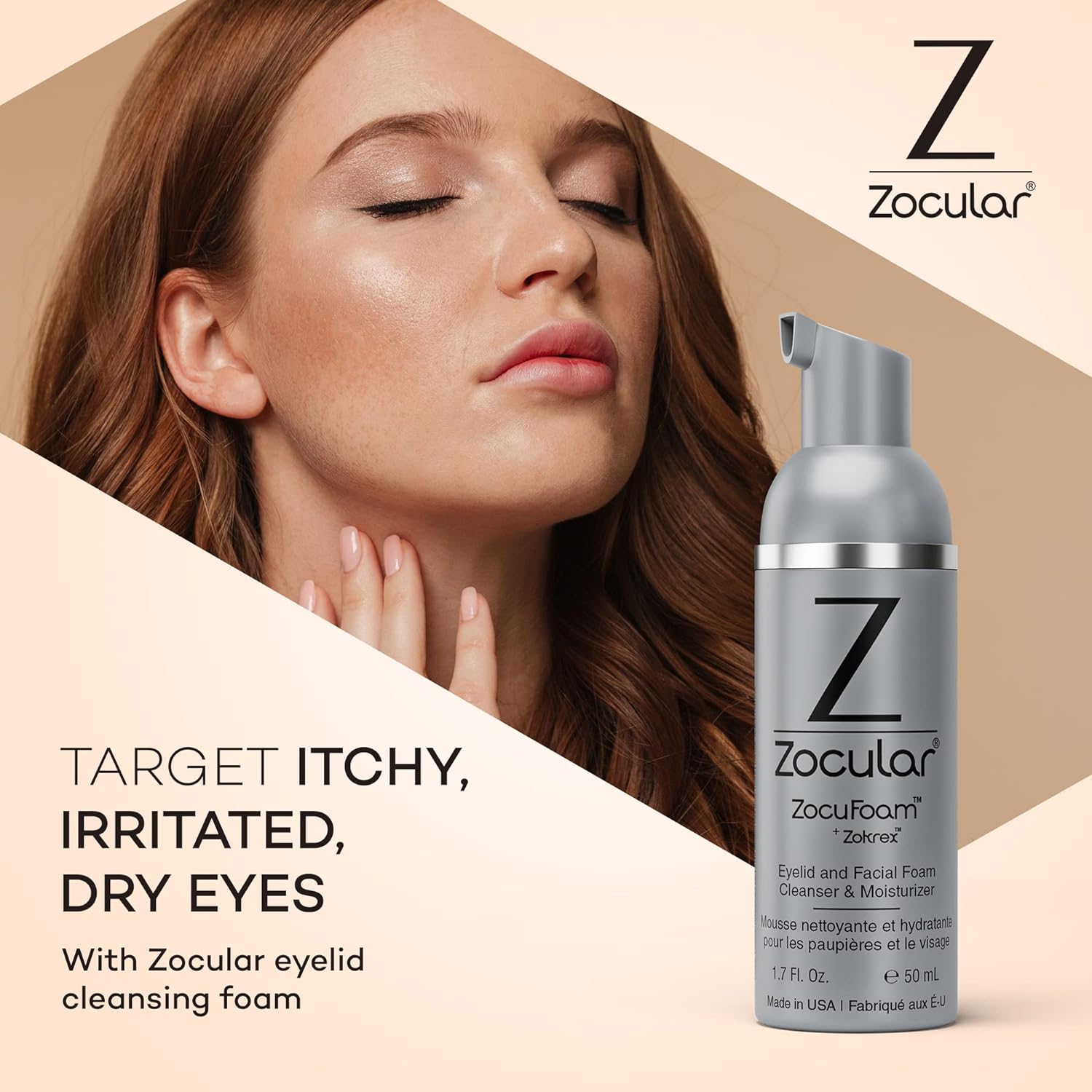 Zocular ZocuFoam Eyelid Cleanser - Foaming Eyelid Scrub - Natural pH Balanced Solution