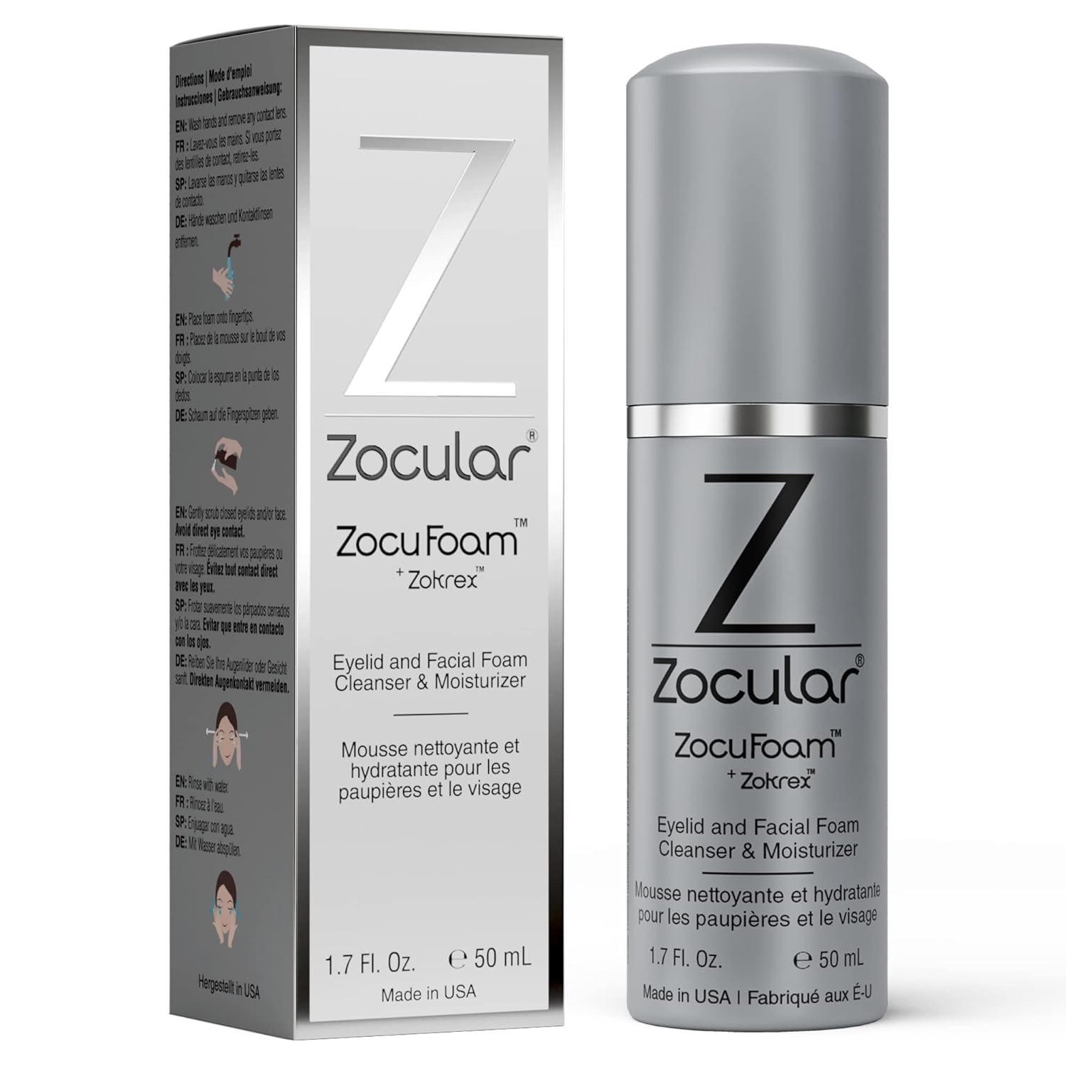 Zocular ZocuFoam Eyelid Cleanser - Foaming Eyelid Scrub - Natural pH Balanced Solution