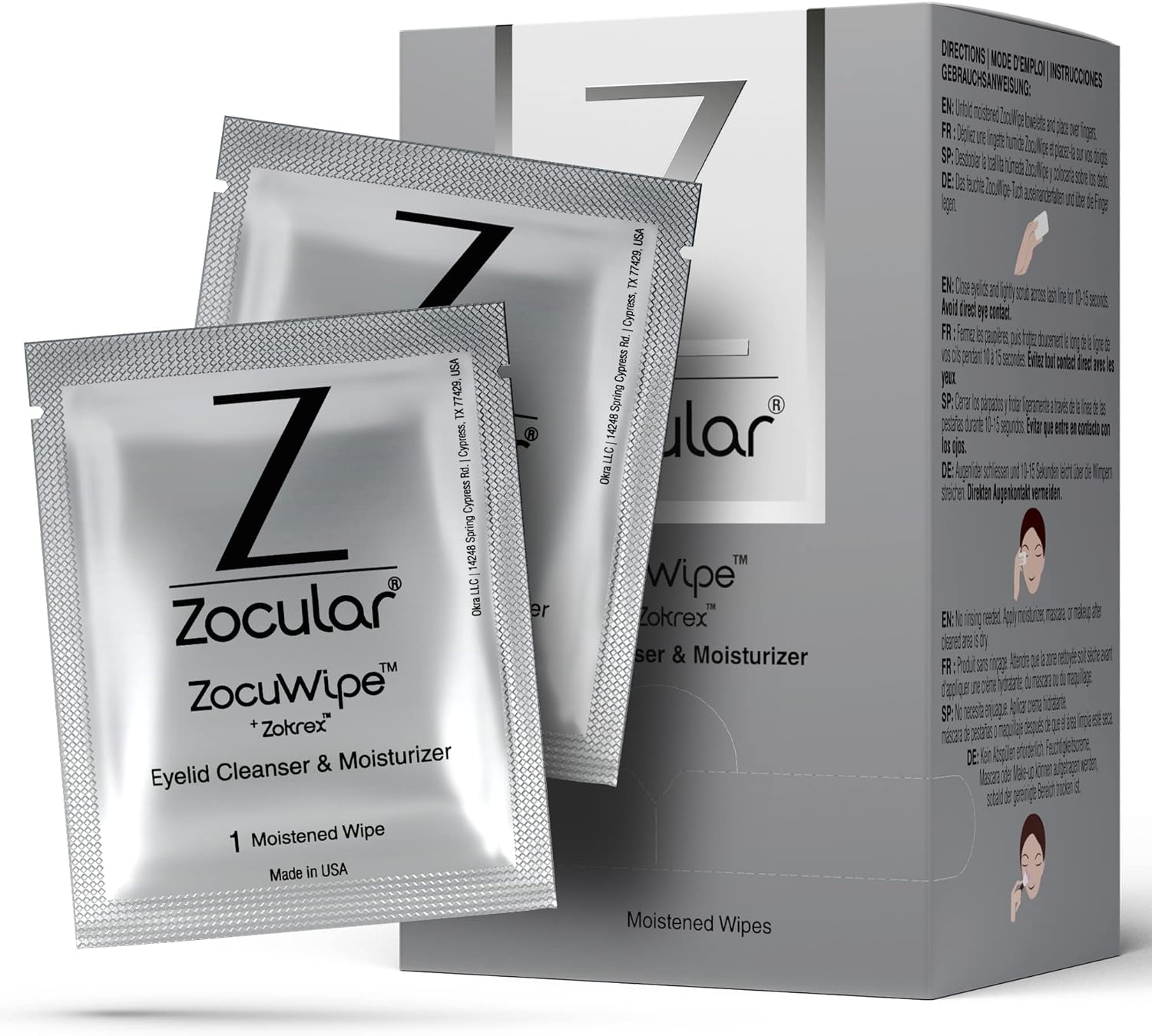 Zocular ZocuShield Wipes-  Eyelid Cleanser and Moisturizer Pads for Irritated, Red Eyes from Dry Eye, Blepharitis